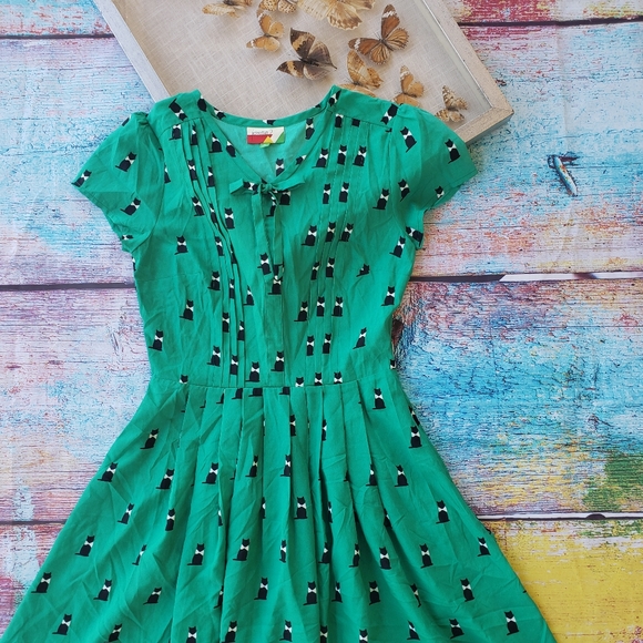 Modcloth Exploratory Style Cat Print A-Line Dress - Picture 6 of 12